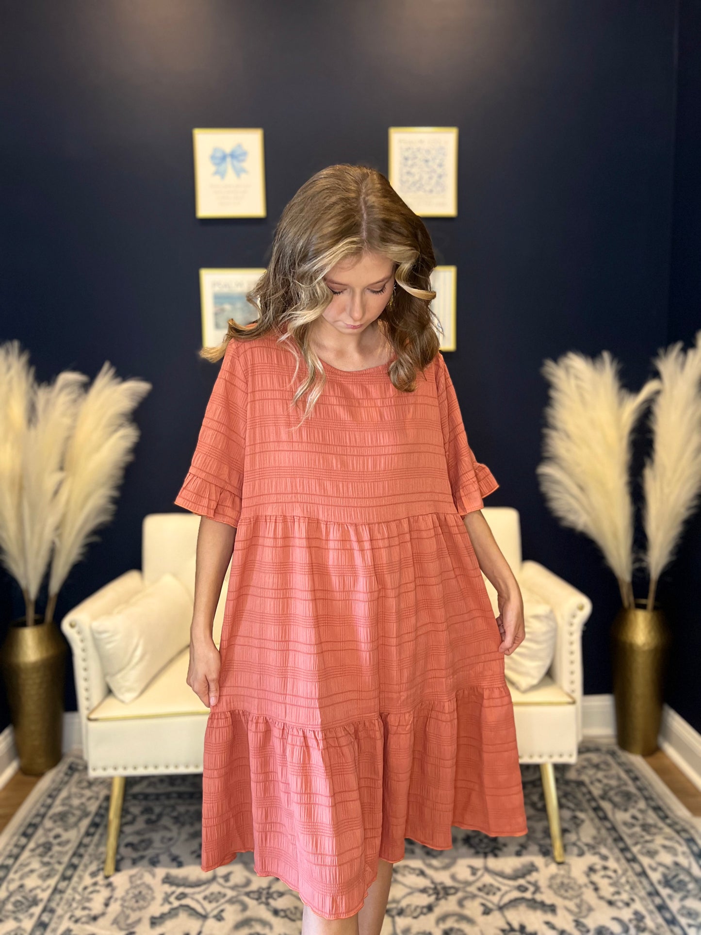 The Rosé Textured Babydoll Dress