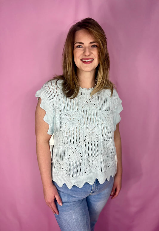 The Sweet Peony Scalloped Knit Top