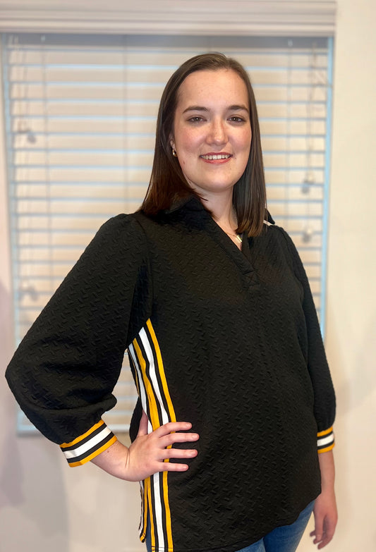 The Harper Stripe Trim Blouse