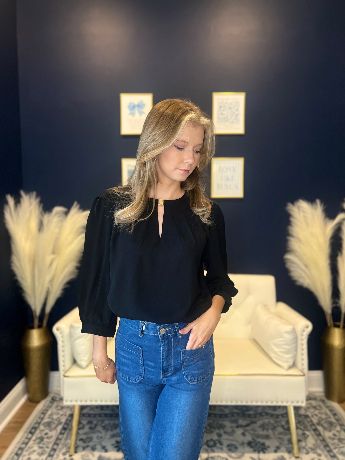The Sleek Keyhole Accent Blouse