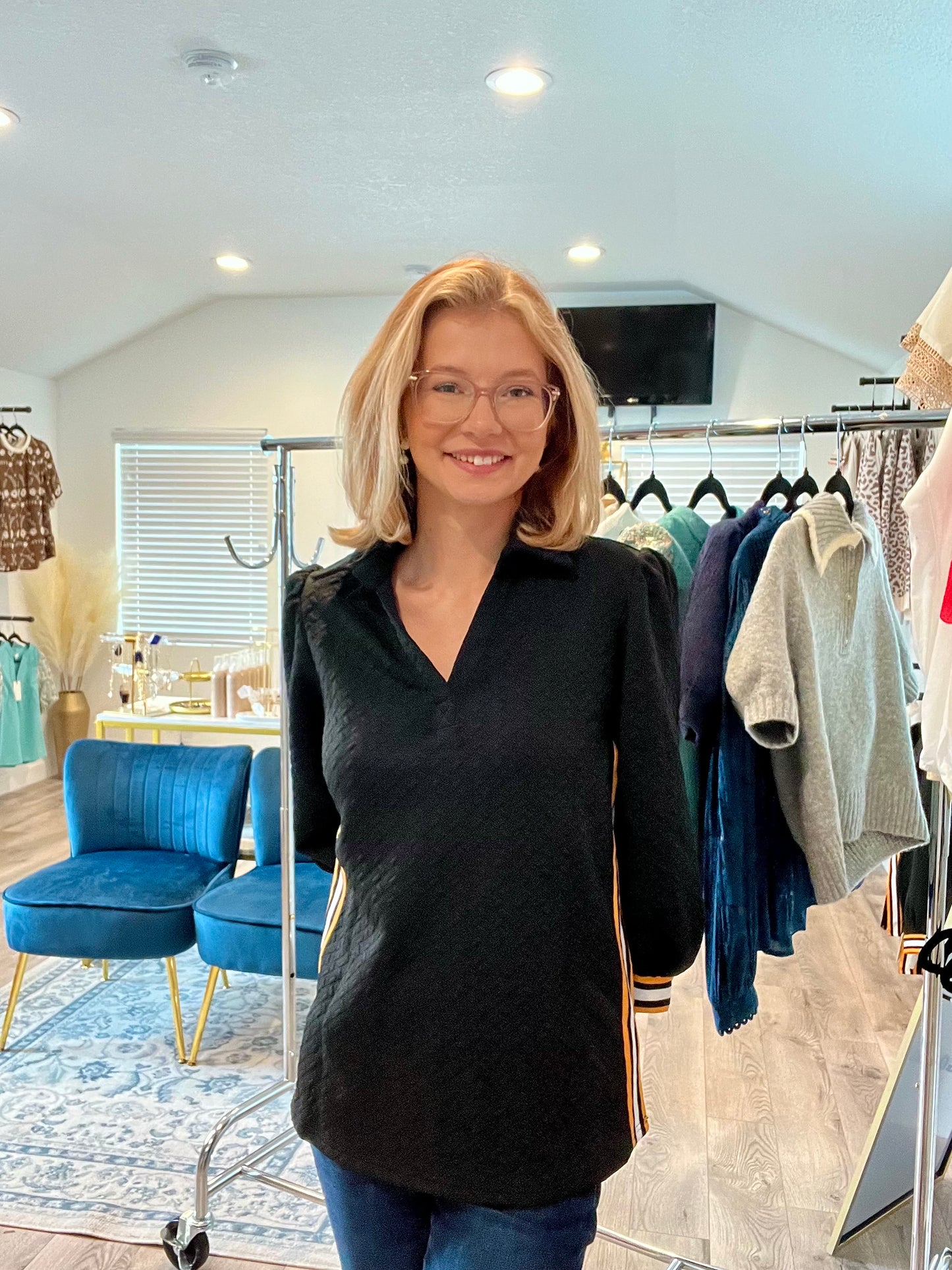 The Harper Stripe Trim Blouse