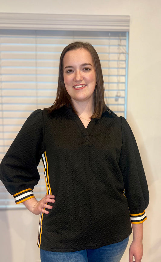 The Harper Stripe Trim Blouse