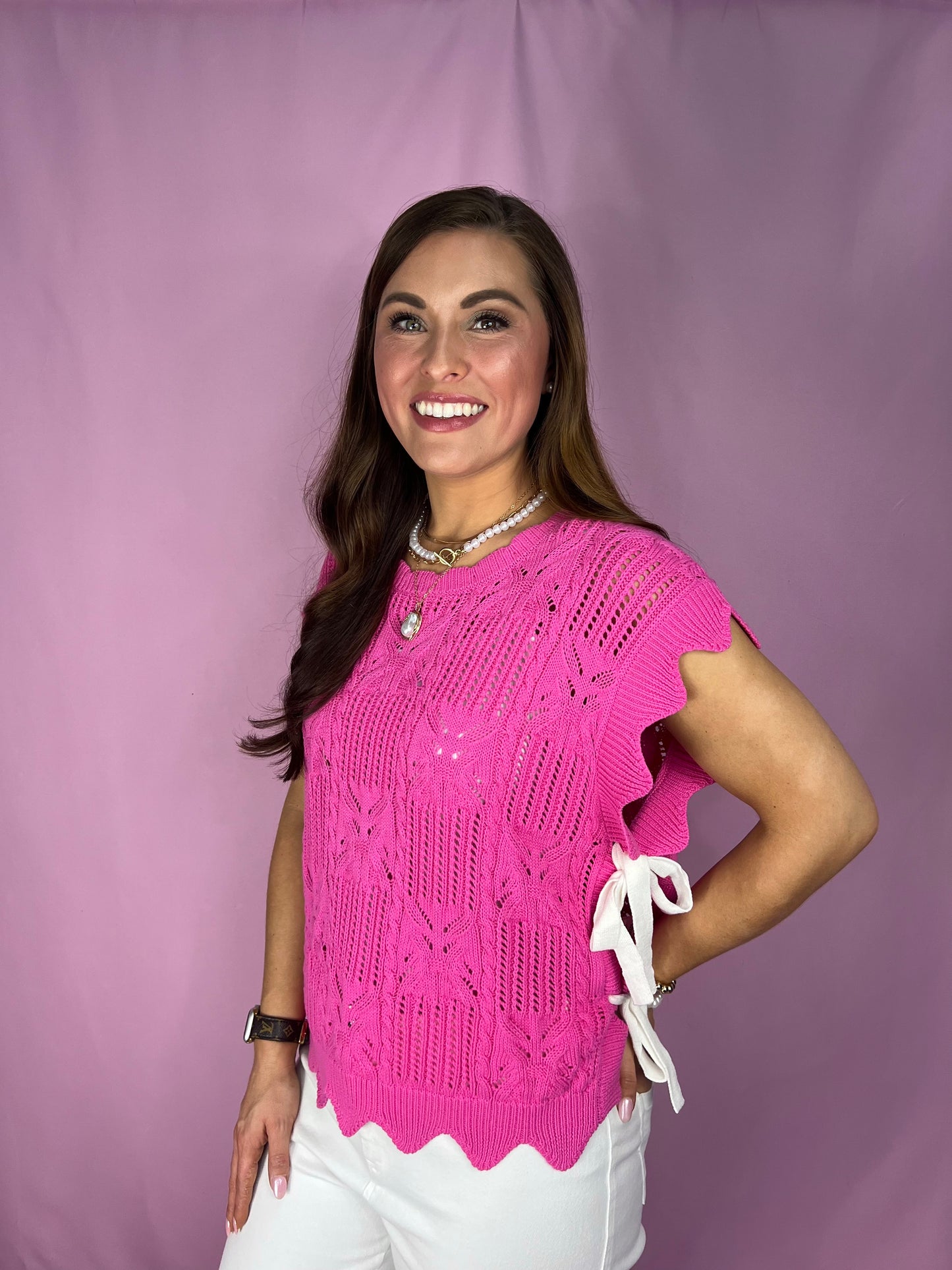 The Sweet Peony Scalloped Knit Top