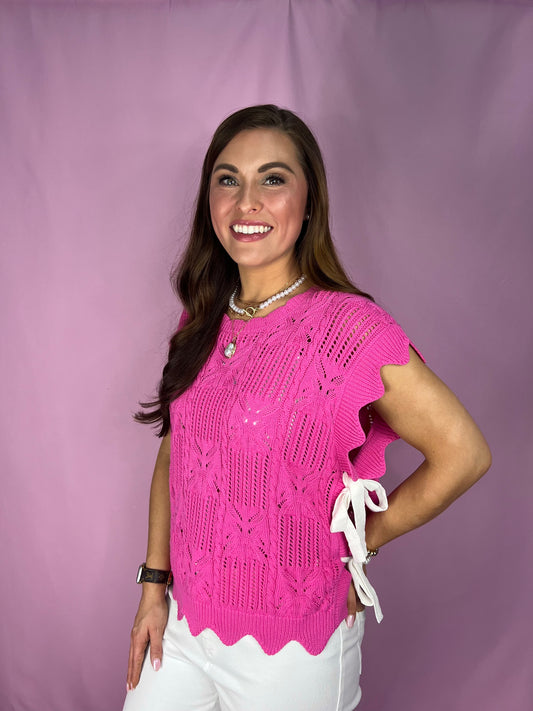 The Sweet Peony Scalloped Knit Top