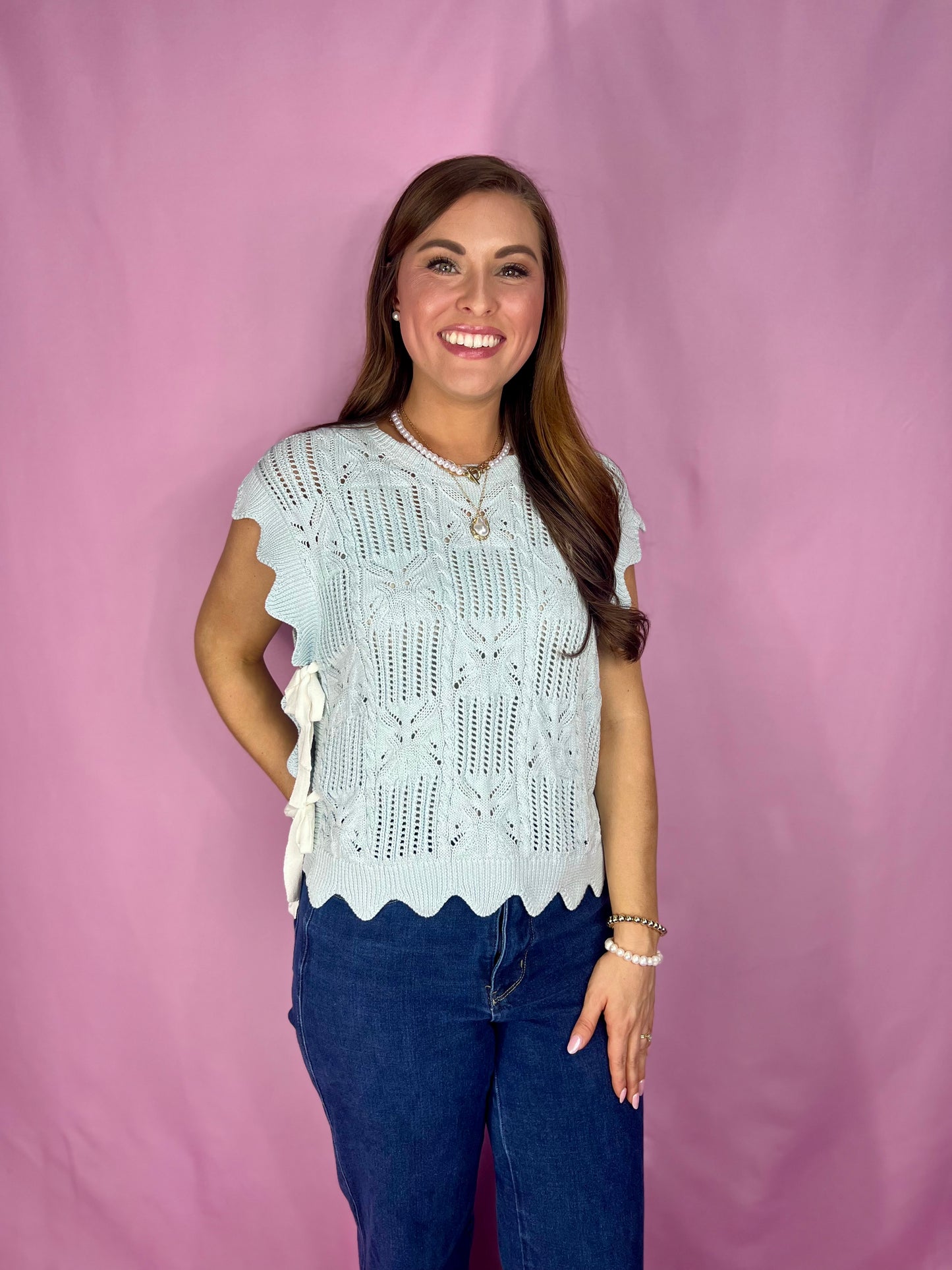The Sweet Peony Scalloped Knit Top