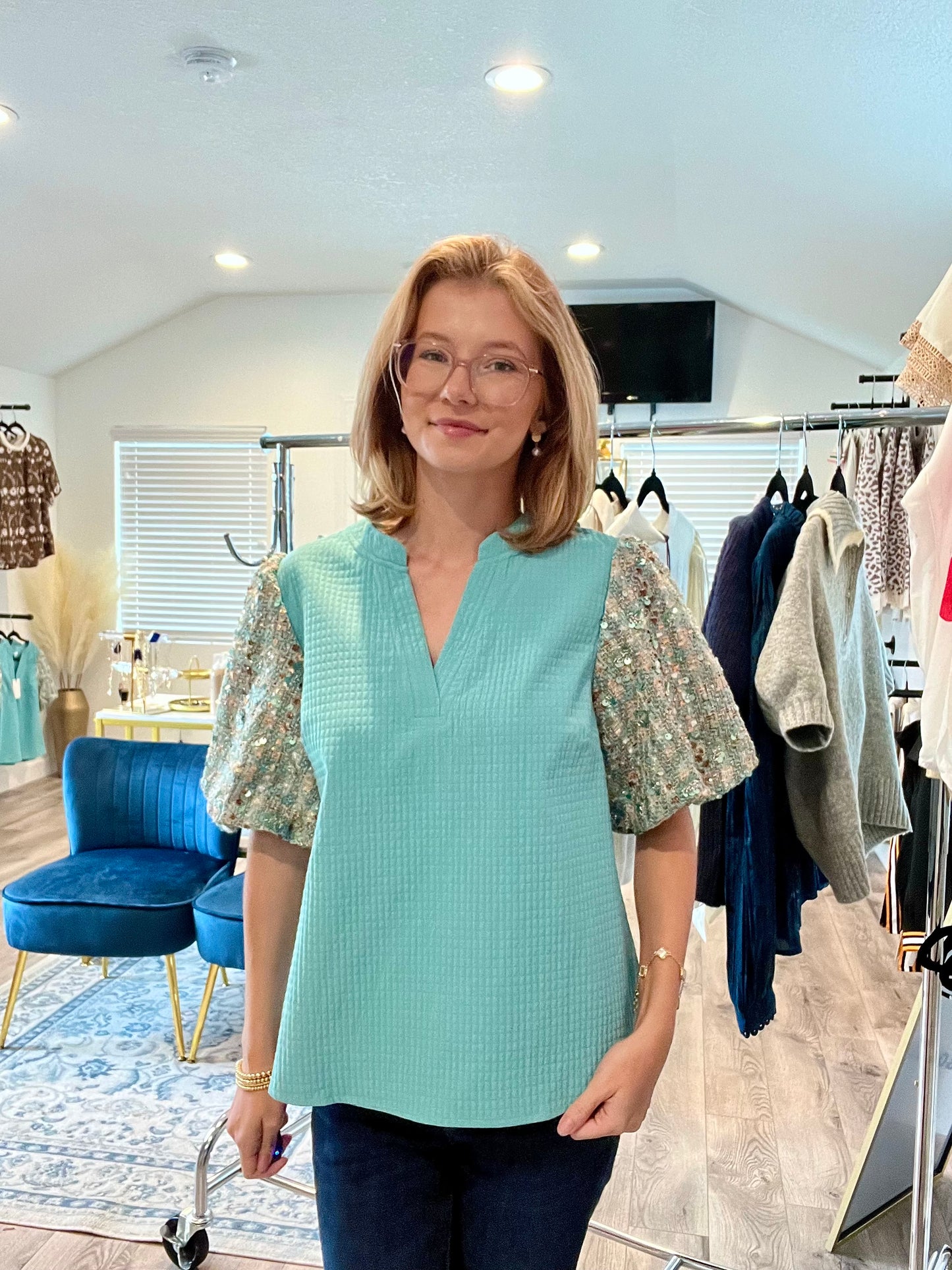 The Julia Sequin Sleeve Top